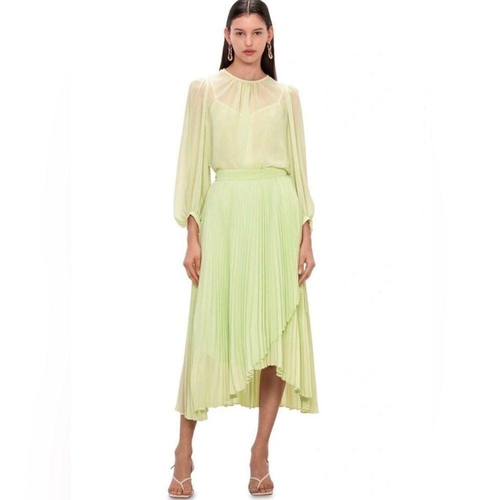 VERONIKA MAINE  Suit Womens  Size 10 lime green Skirt Pleated Top Blouse 3 Piece